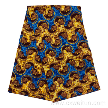 100% polyester wax african printed gold fabric